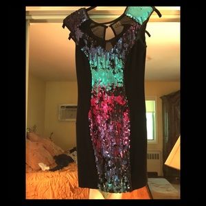 Angel Biba Black multi color sequined party dress